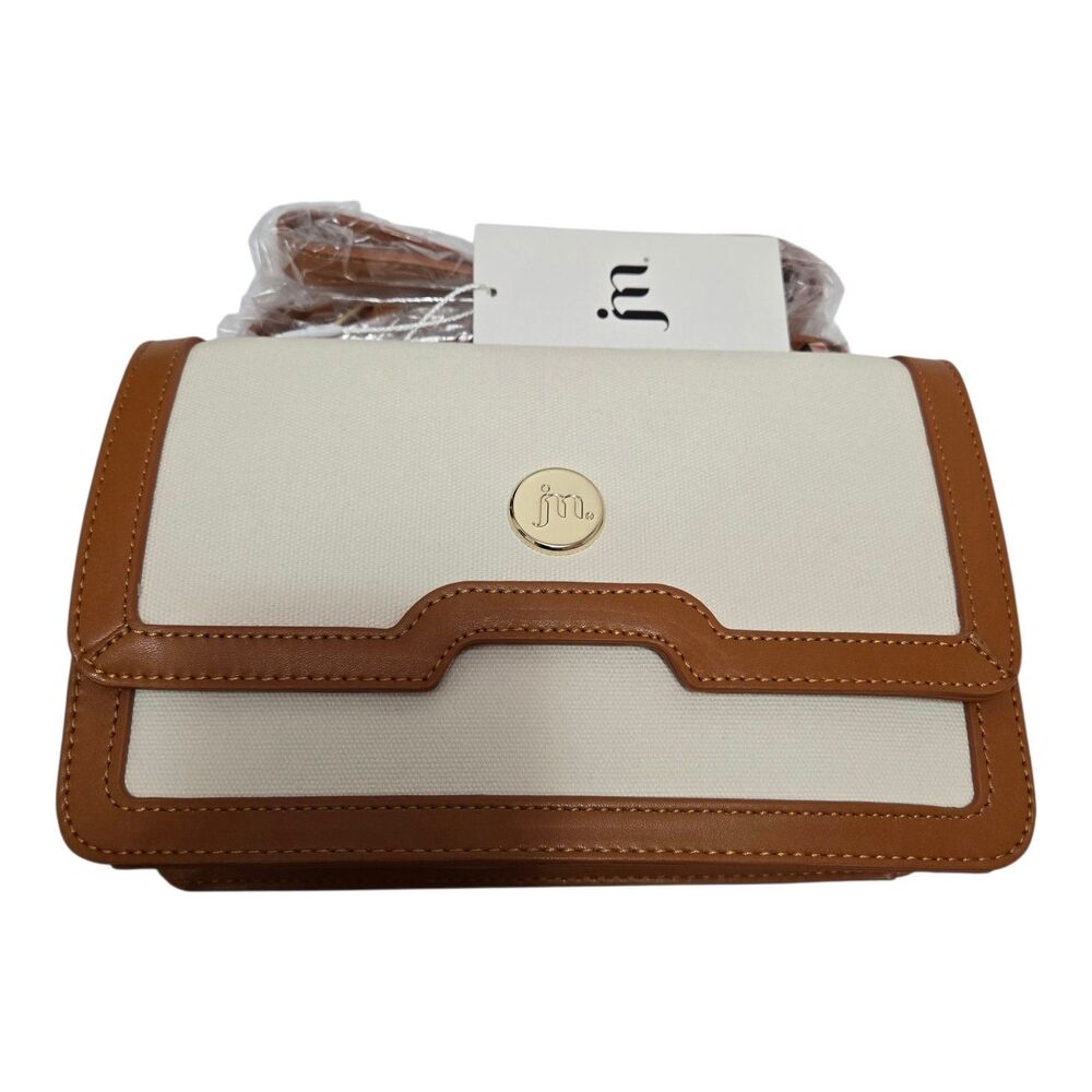 Jessica Moore Canvas Crossbody Bag Purse Cream Brown Casual Preppy NEW